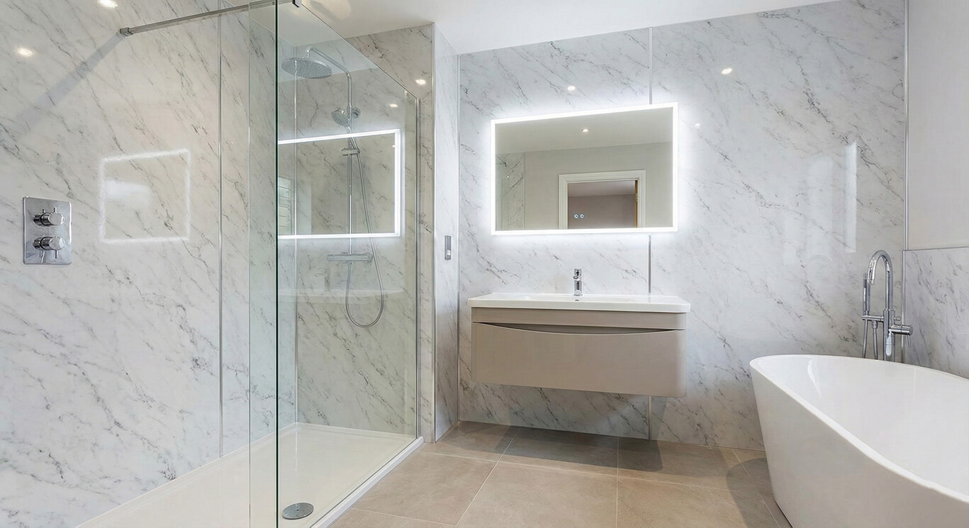 Ứng dụng tấm nhựa pvc vân đá phòng tắm