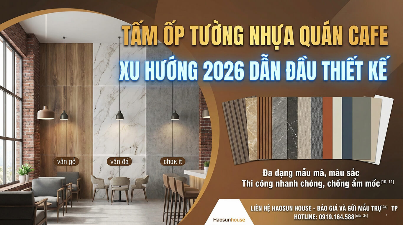 Tấm ốp tường nhựa quán cafe xu hướng 2026 dẫn đầu thiết kế