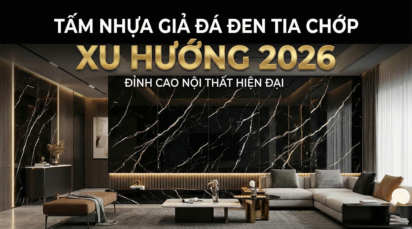 Tấm nhựa giả đá màu đen tia chớp xu hướng 2026
