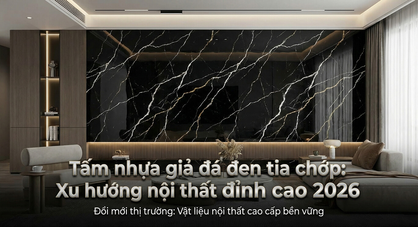 Tấm nhựa giả đá màu đen tia chớp xu hướng 2026