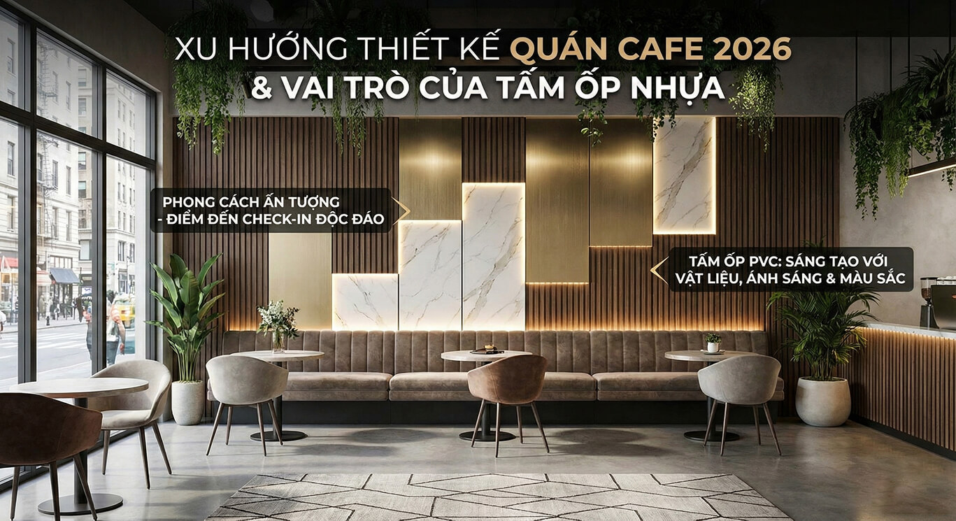 Tấm ốp tường nhựa quán cafe xu hướng 2026 dẫn đầu thiết kế