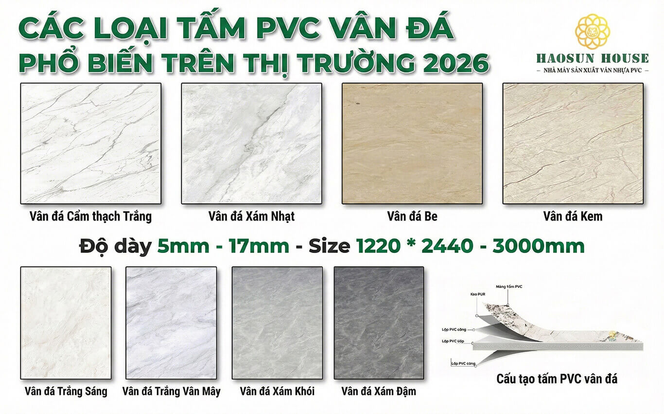 Mẫu tấm ốp trần vân đá pvc phổ biến