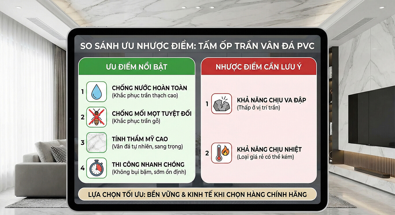 So sánh ưu nhược điểm giúp lựa chọn tấm ốp trần tối ưu