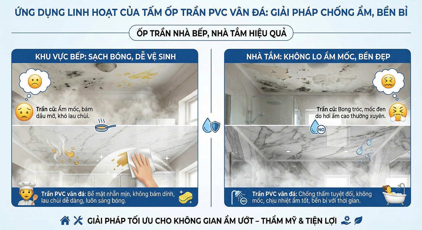Giải pháp chống ẩm: Ốp trần nhà bếp, nhà tắm hiệu quả, bền bỉ