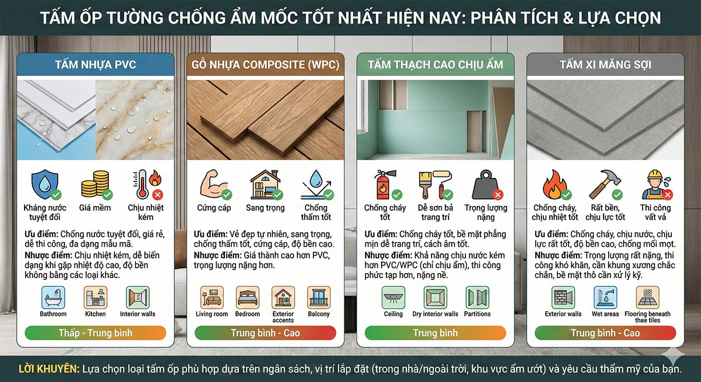 Loại tấm ốp tường chống ẩm mốc nào tốt nhất hiện nay
