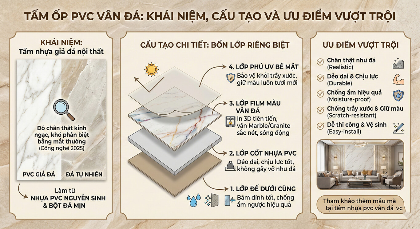 cấu tạo Tấm ốp tường PVC vân đá